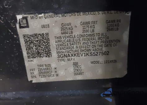 2019 Chevrolet Equinox Lt из США, поврежденный, VIN 3GNAXKEV1KS527502